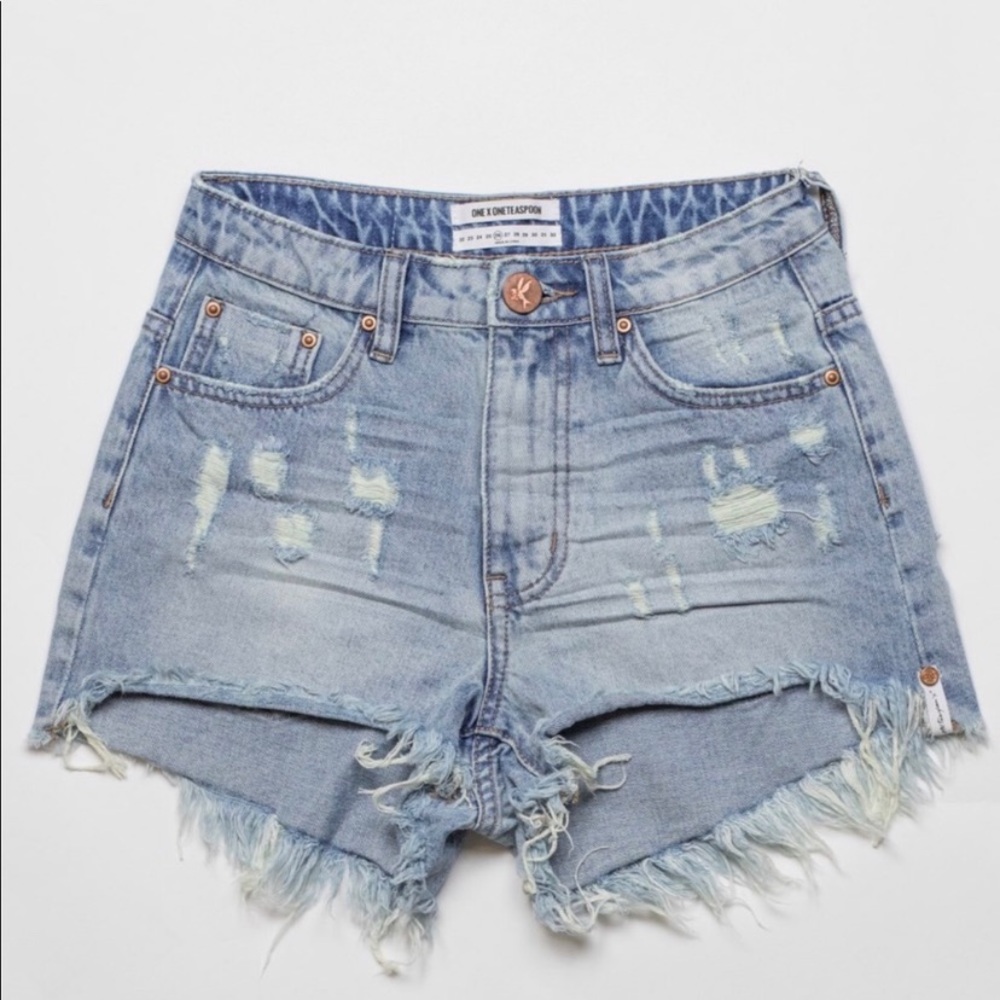 One Teaspoon High Waisted Bonita Blue Hart Shorts
